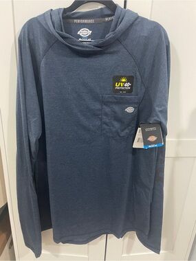 NWT Dickies Men’s Blue Performance Hooded Long-Sleeve Shirt Work SPF Cooling M